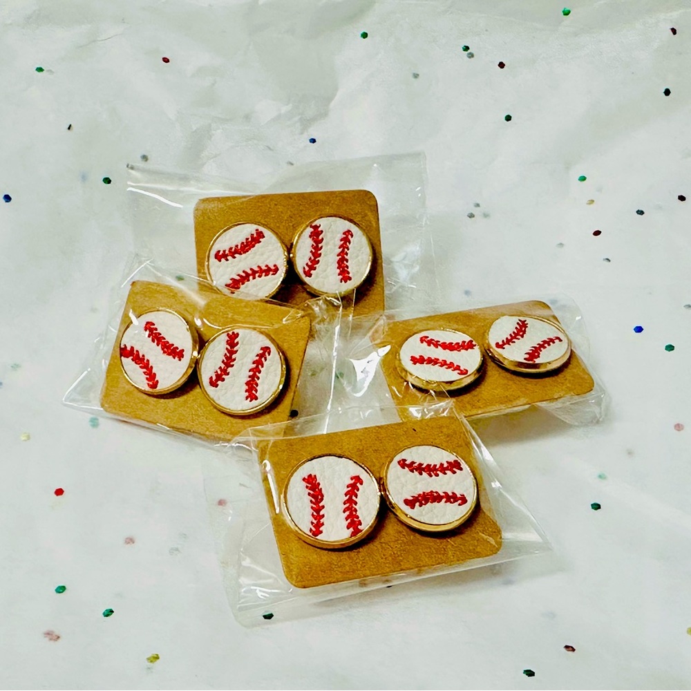 Baseball season baseball earrings white red stud brand new baseball season
